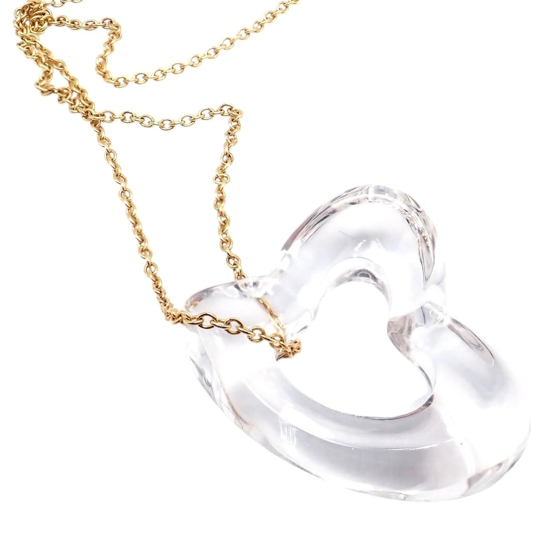 Tiffany & Co Peretti 18k Yellow Gold Large Open Heart Rock Crystal Necklace - 5