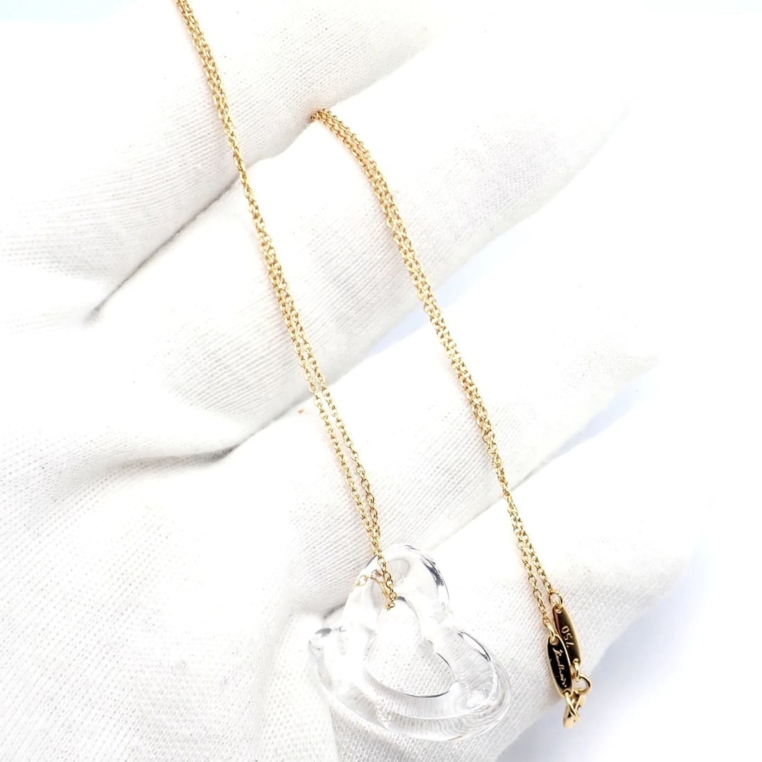 Tiffany & Co Peretti 18k Yellow Gold Large Open Heart Rock Crystal Necklace - 7