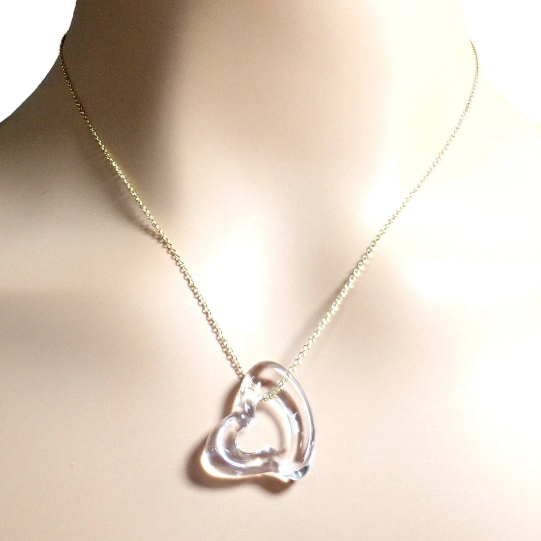 Tiffany & Co Peretti 18k Yellow Gold Large Open Heart Rock Crystal Necklace - 9