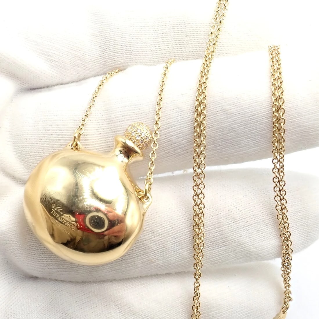 Rare! Tiffany & Co Peretti 18k Yellow Gold Diamond Extra Large Bottle Necklace - 9