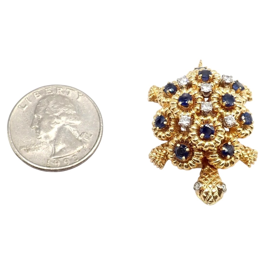 Rare! Authentic Tiffany & Co. Turtle 18k Yellow Gold Diamond Sapphire Pin Brooch - 3