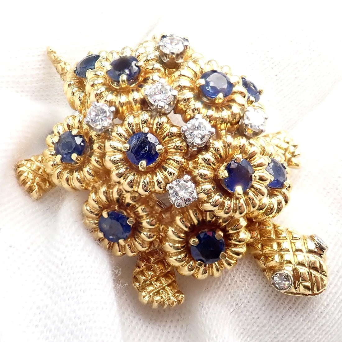 Rare! Authentic Tiffany & Co. Turtle 18k Yellow Gold Diamond Sapphire Pin Brooch - 5