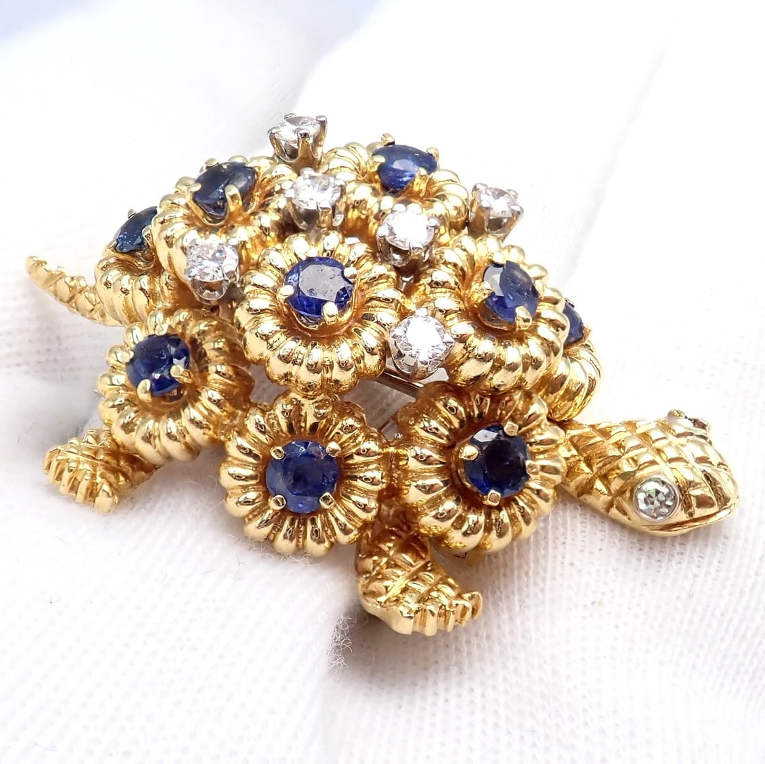 Rare! Authentic Tiffany & Co. Turtle 18k Yellow Gold Diamond Sapphire Pin Brooch - 6