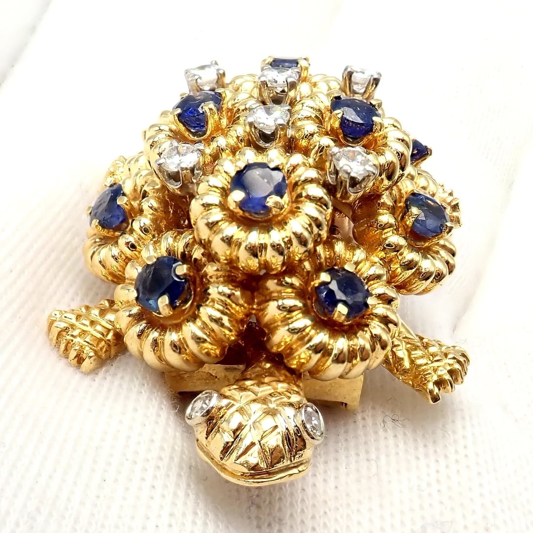 Rare! Authentic Tiffany & Co. Turtle 18k Yellow Gold Diamond Sapphire Pin Brooch - 7