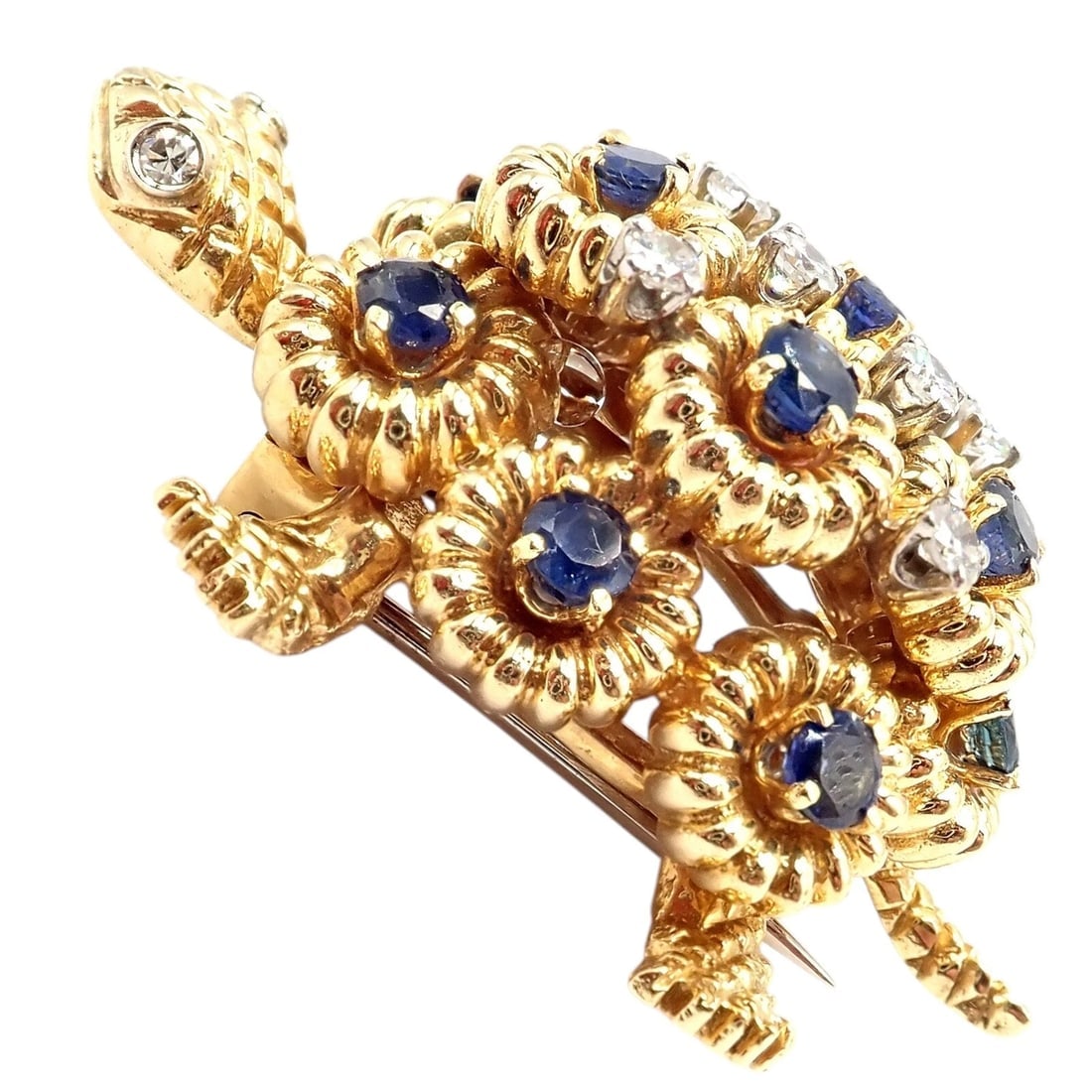 Rare! Authentic Tiffany & Co. Turtle 18k Yellow Gold Diamond Sapphire Pin Brooch - 9