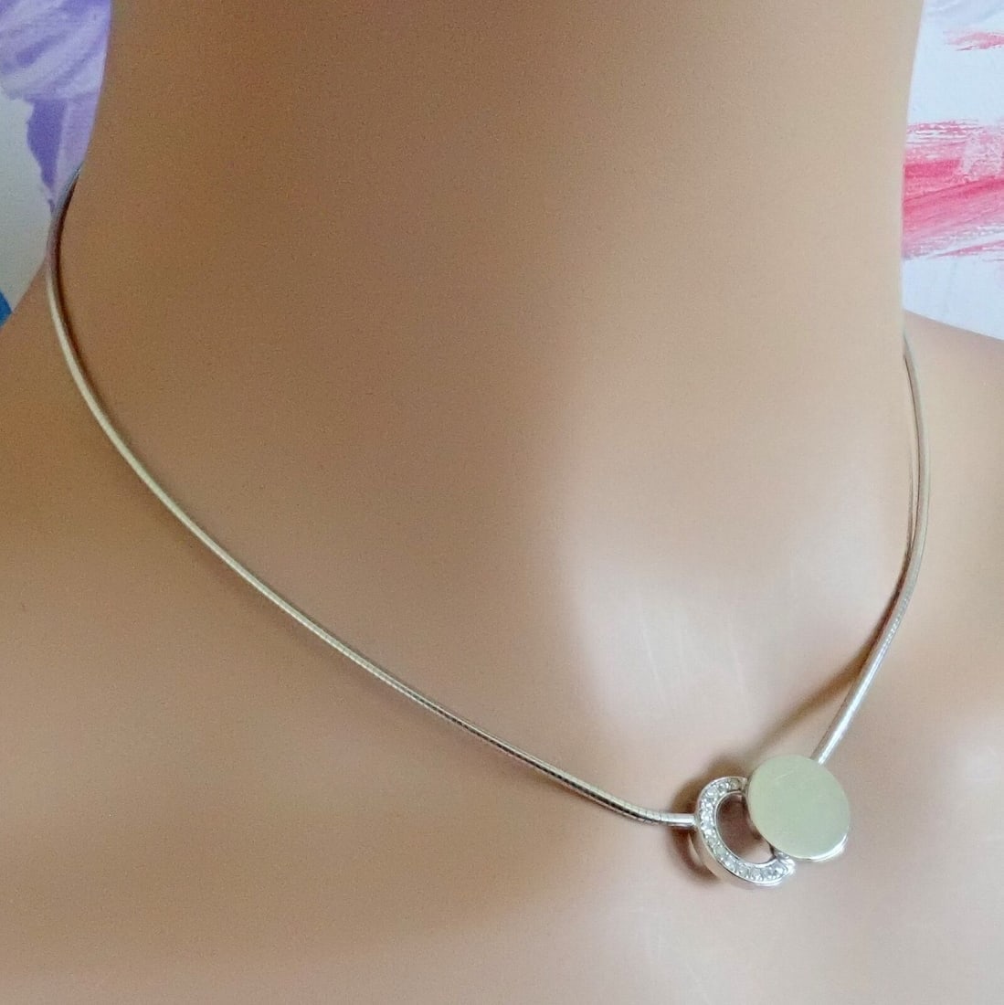 Rare! Authentic Modernist Dinh Van 18k White Gold Diamond Ombre De Lune Necklace - 2