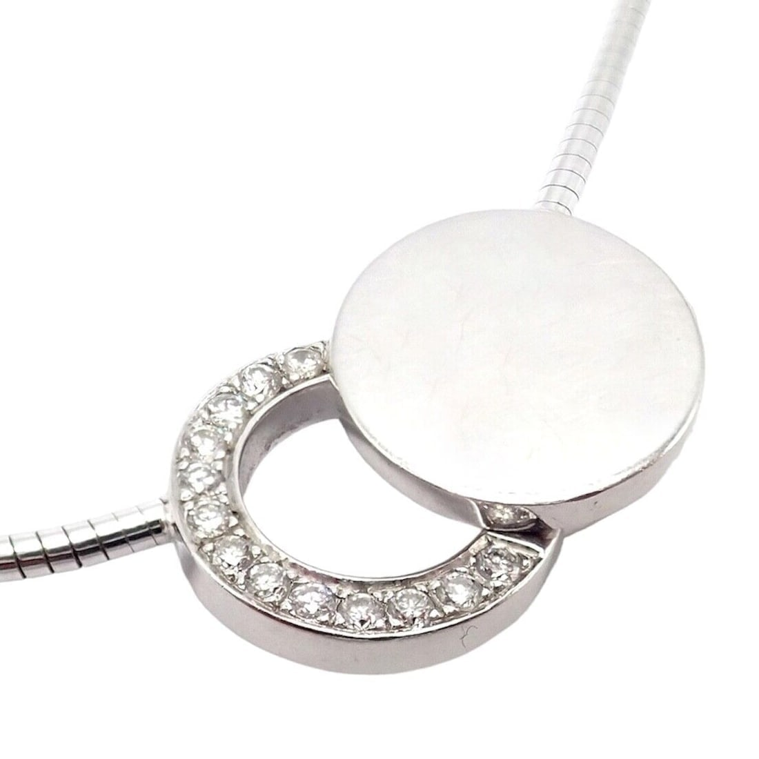 Rare! Authentic Modernist Dinh Van 18k White Gold Diamond Ombre De Lune Necklace - 9