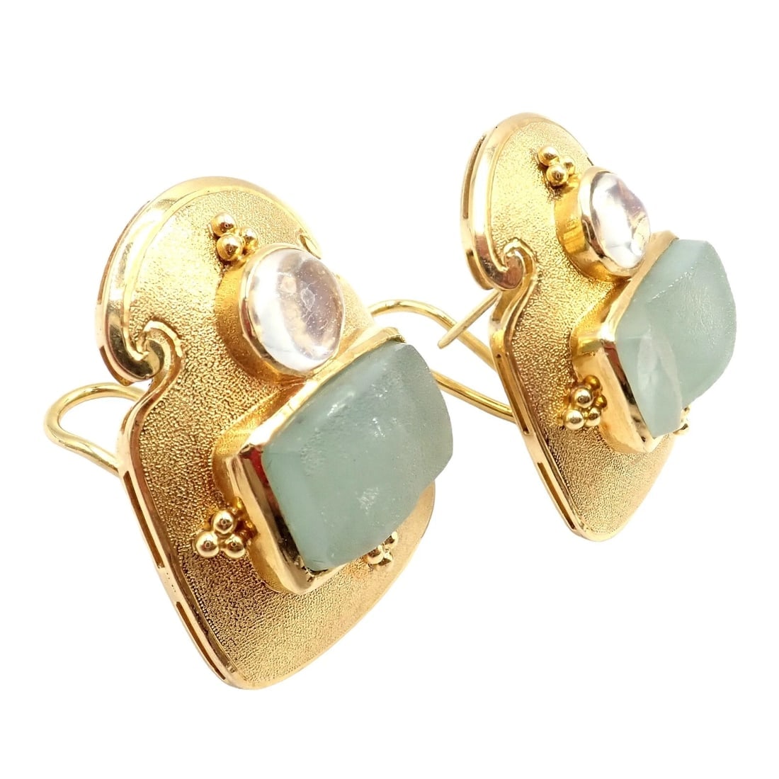 Rare! Vintage Paula Crevoshay 18k Gold Smithsonite Moonstone Earrings OOAK - 10