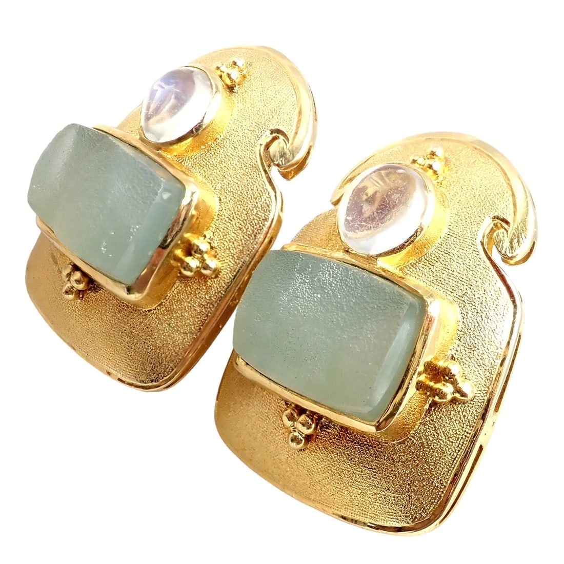 Rare! Vintage Paula Crevoshay 18k Gold Smithsonite Moonstone Earrings OOAK - 2