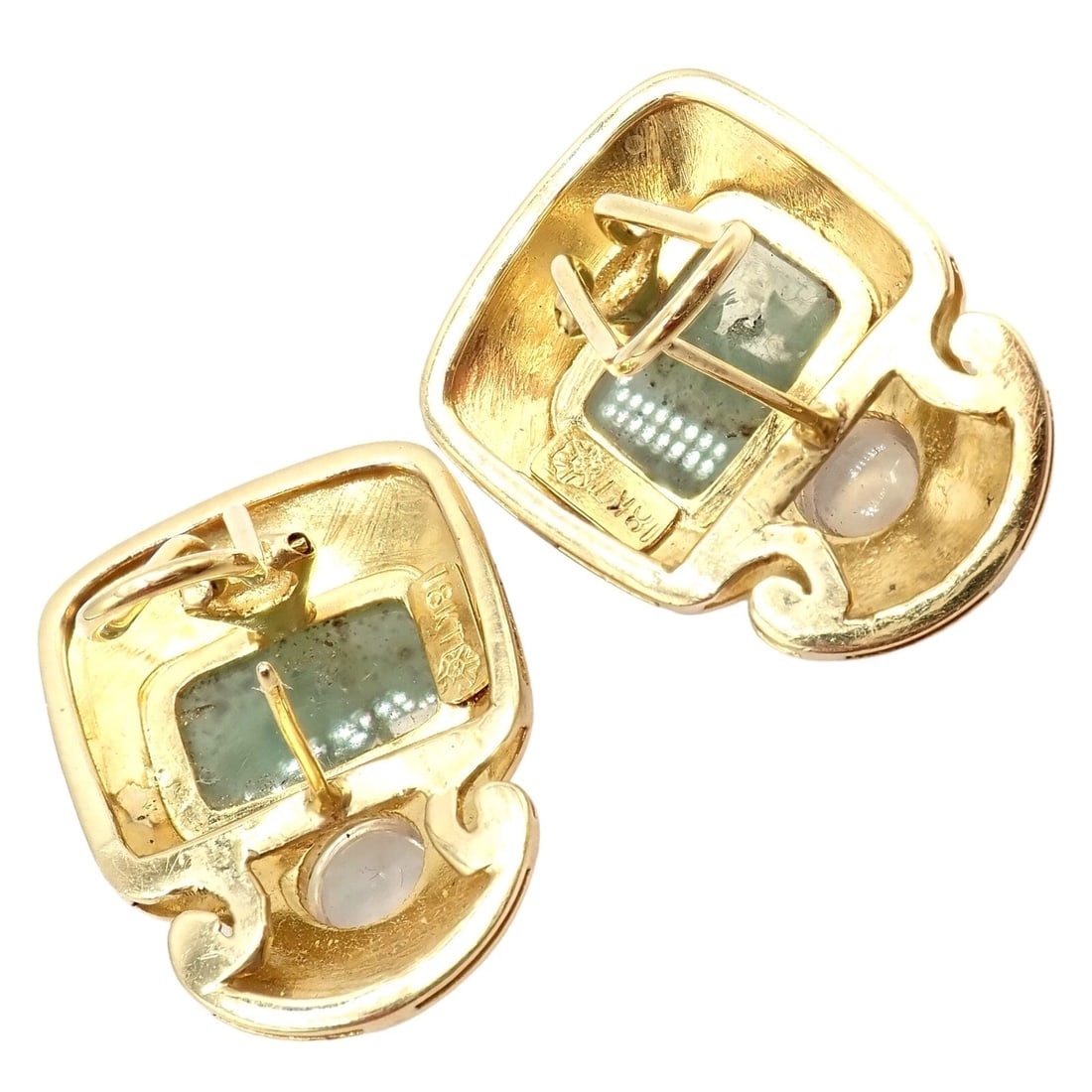 Rare! Vintage Paula Crevoshay 18k Gold Smithsonite Moonstone Earrings OOAK - 7