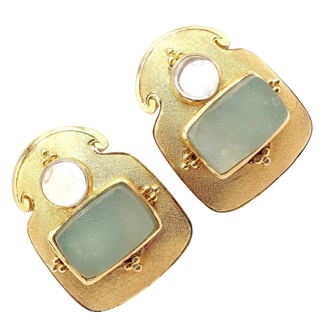 Rare! Vintage Paula Crevoshay 18k Gold Smithsonite Moonstone Earrings OOAK - 8