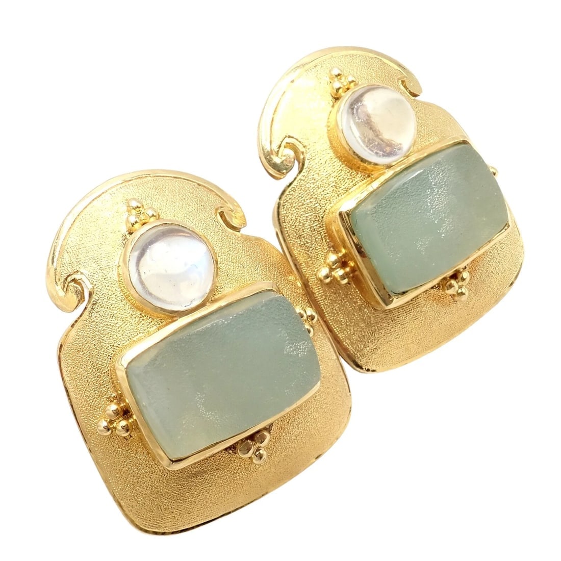 Rare! Vintage Paula Crevoshay 18k Gold Smithsonite Moonstone Earrings OOAK - 9