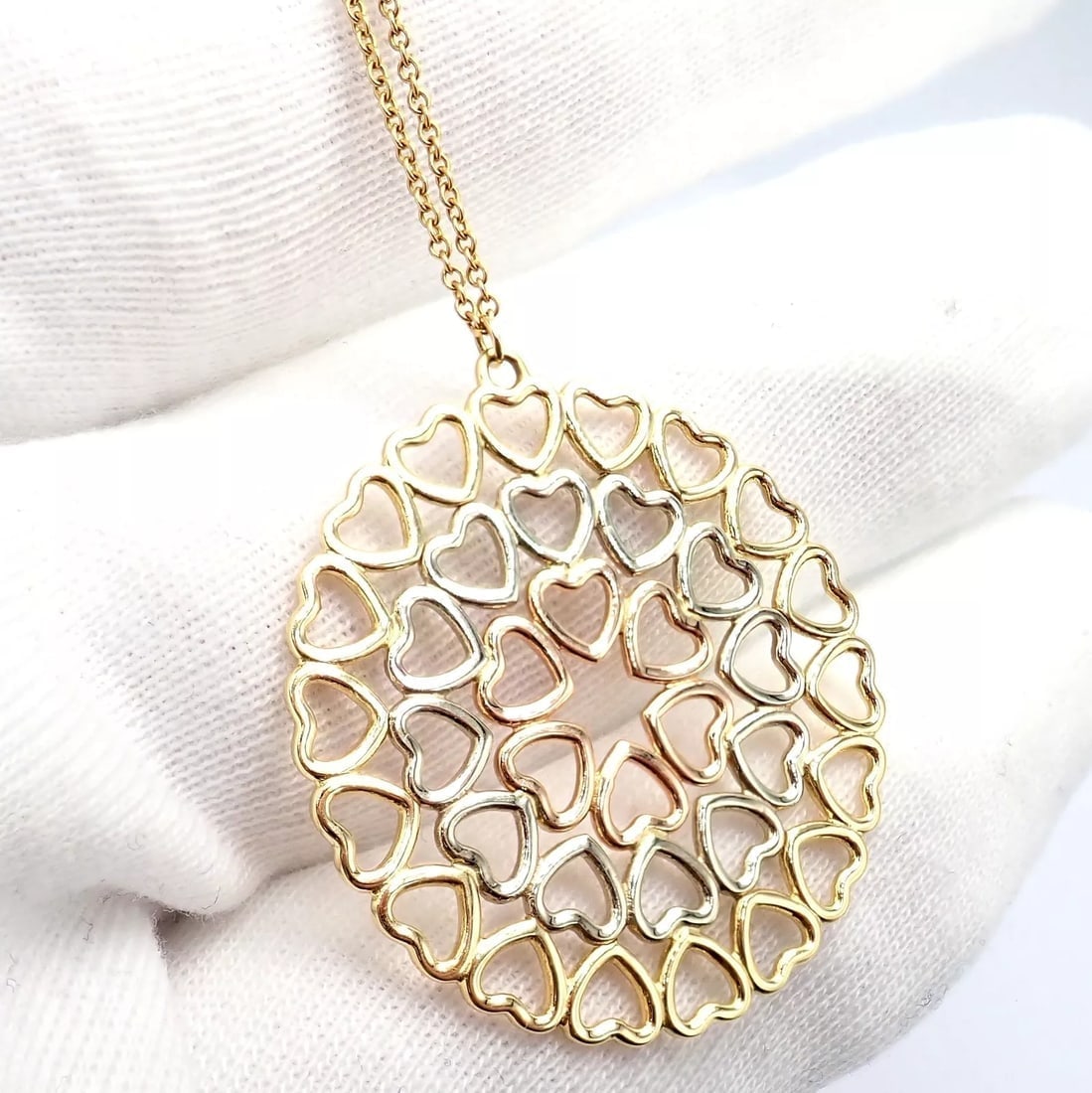 Tiffany & Co Picasso 18k Tri-Color Gold Large Crown of Hearts Pendant Necklace - 2