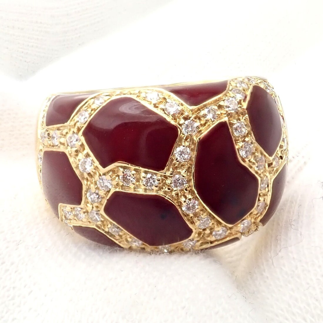 Authentic! Roberto Coin Giraffe 18k Yellow Gold Enamel Diamond Ring - 6