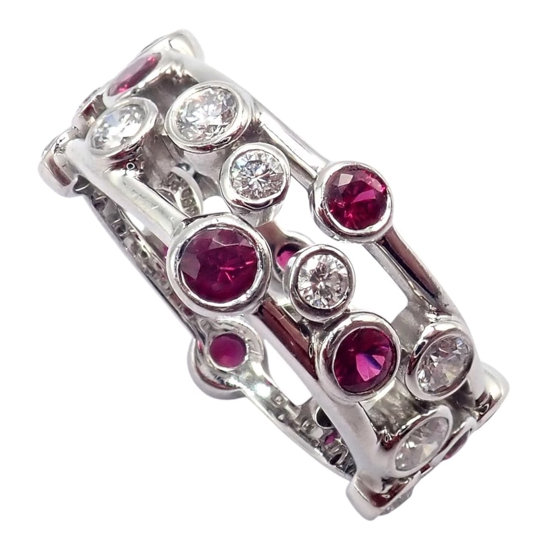 Authentic! Tiffany & Co Platinum Diamond Ruby Bubbles Band Ring Size 5.5 - 10