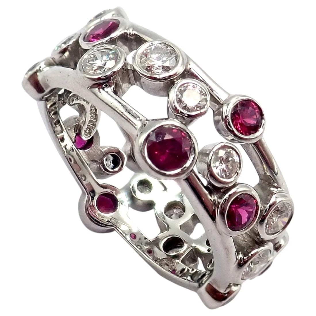 Authentic! Tiffany & Co Platinum Diamond Ruby Bubbles Band Ring Size 5.5 - 11