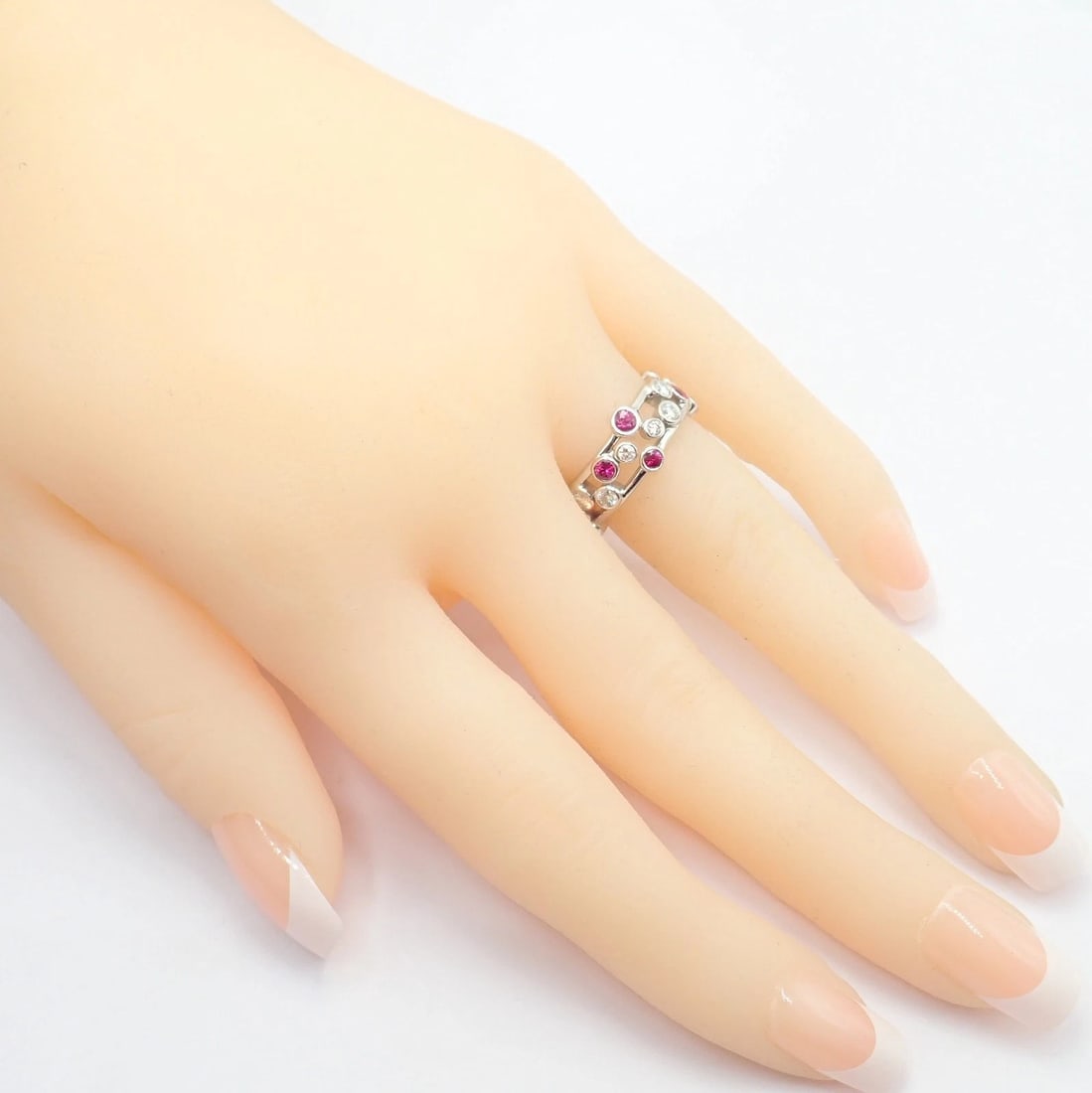 Authentic! Tiffany & Co Platinum Diamond Ruby Bubbles Band Ring Size 5.5 - 3
