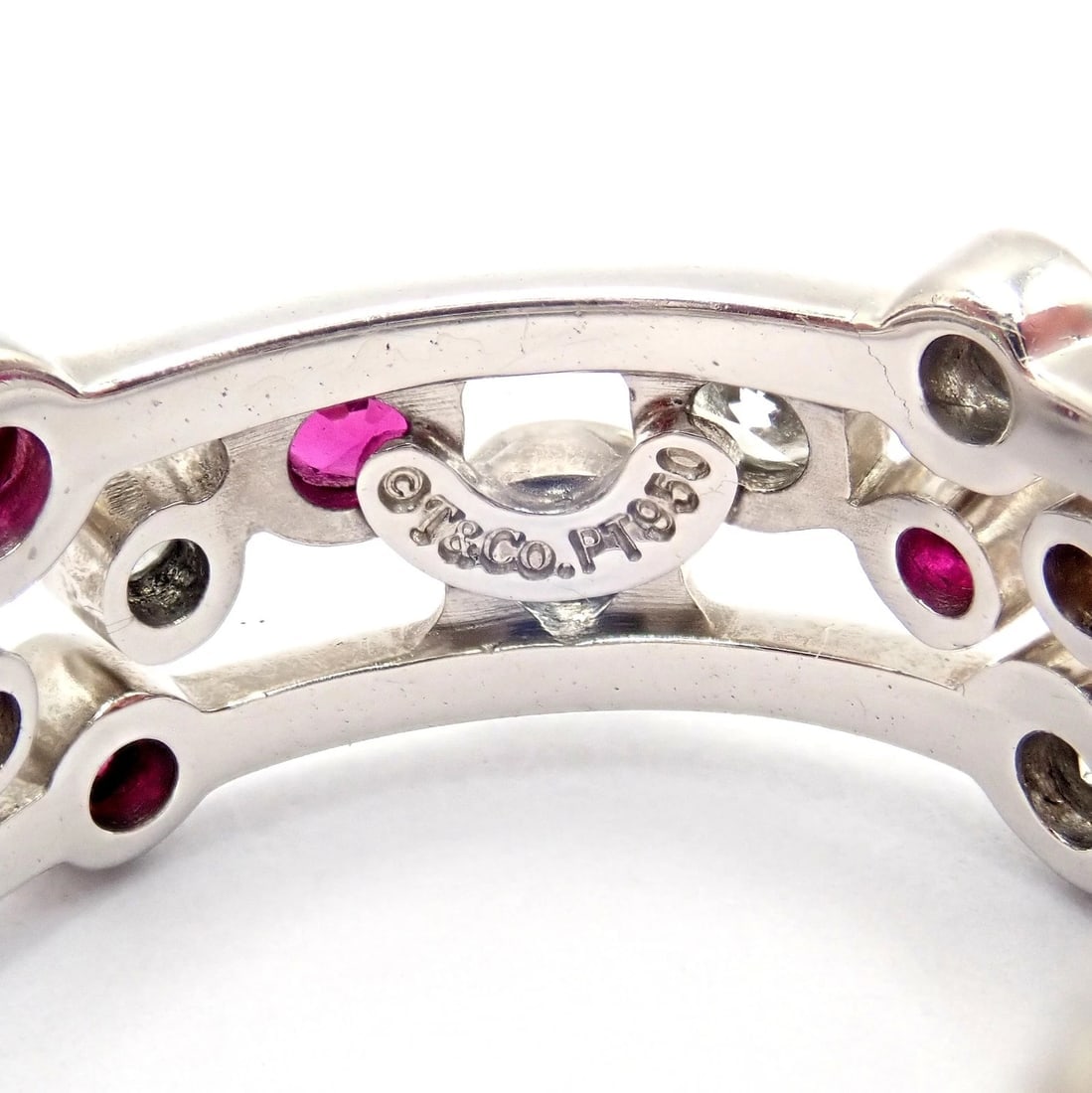 Authentic! Tiffany & Co Platinum Diamond Ruby Bubbles Band Ring Size 5.5 - 4