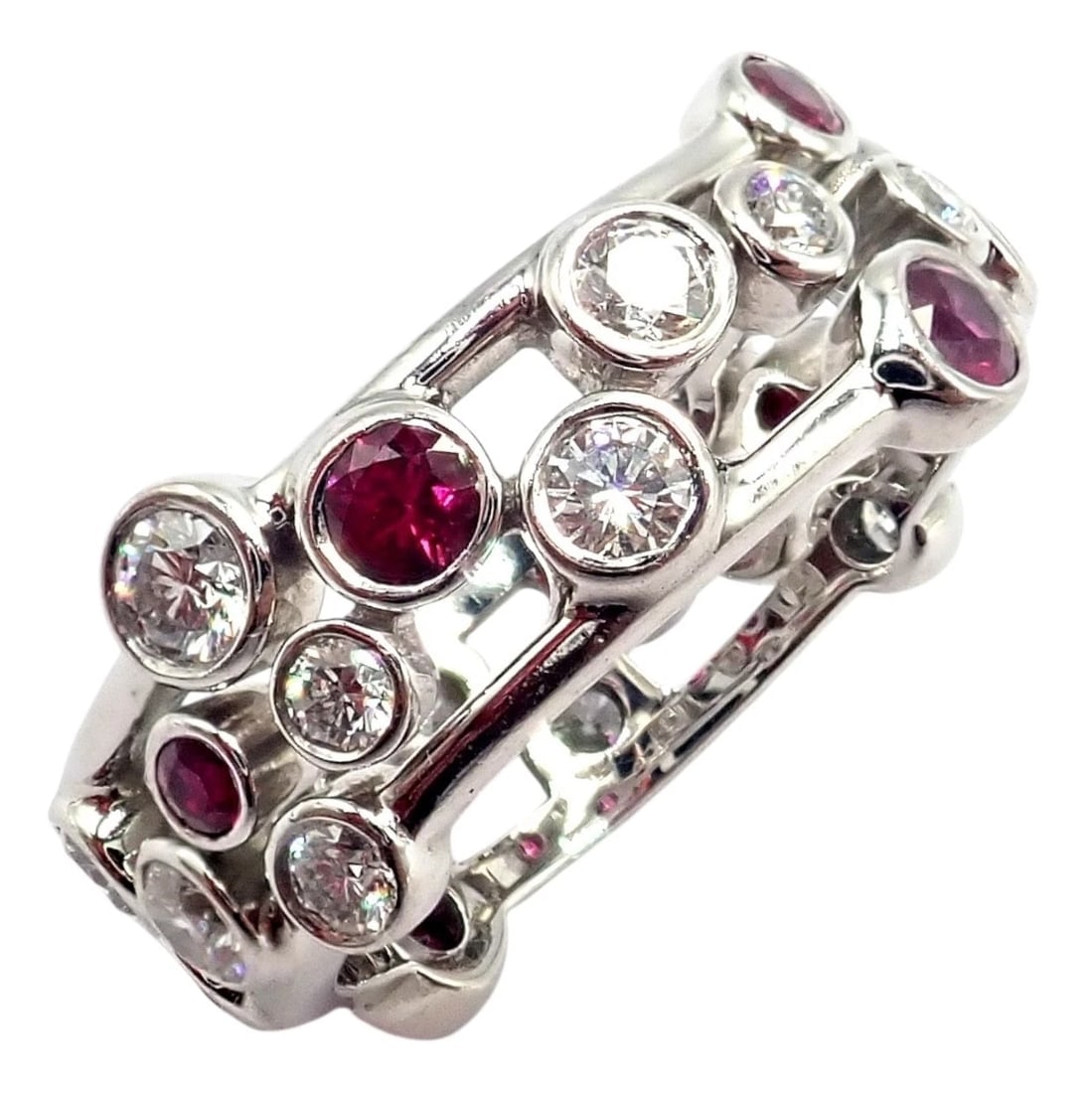 Authentic! Tiffany & Co Platinum Diamond Ruby Bubbles Band Ring Size 5.5 - 5