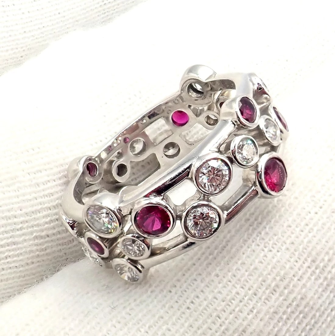 Authentic! Tiffany & Co Platinum Diamond Ruby Bubbles Band Ring Size 5.5 - 9