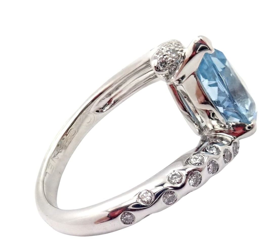 Authentic! Chanel Comete Star 18k White Gold Diamond 2.25ct Aquamarine Ring - 2