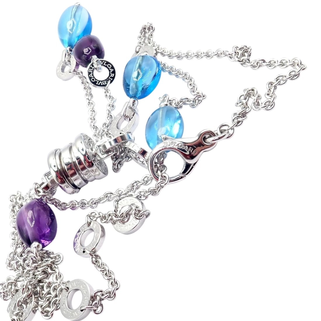 Bvlgari Bulgari 18k White Gold Amethyst Blue Topaz Lavalier B.Zero1 Necklace - 10