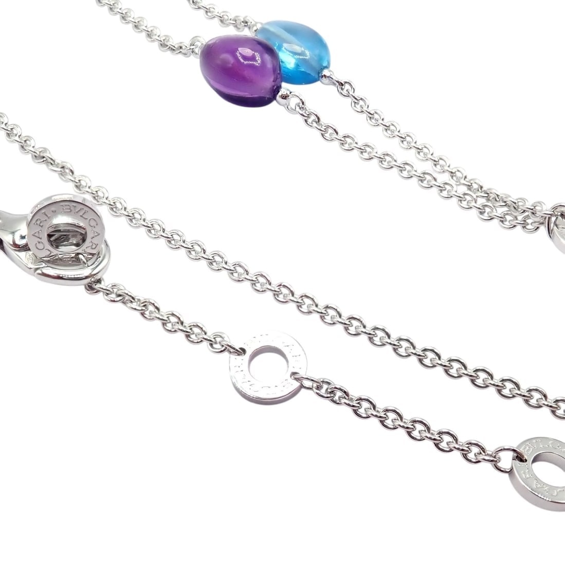 Bvlgari Bulgari 18k White Gold Amethyst Blue Topaz Lavalier B.Zero1 Necklace - 11