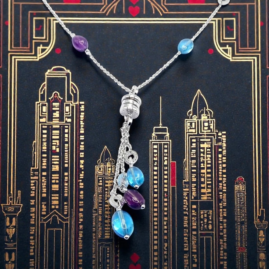 Bvlgari Bulgari 18k White Gold Amethyst Blue Topaz Lavalier B.Zero1 Necklace - 2