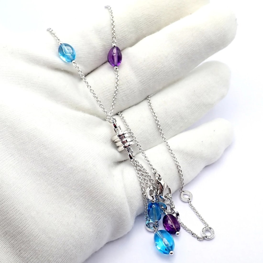 Bvlgari Bulgari 18k White Gold Amethyst Blue Topaz Lavalier B.Zero1 Necklace - 7