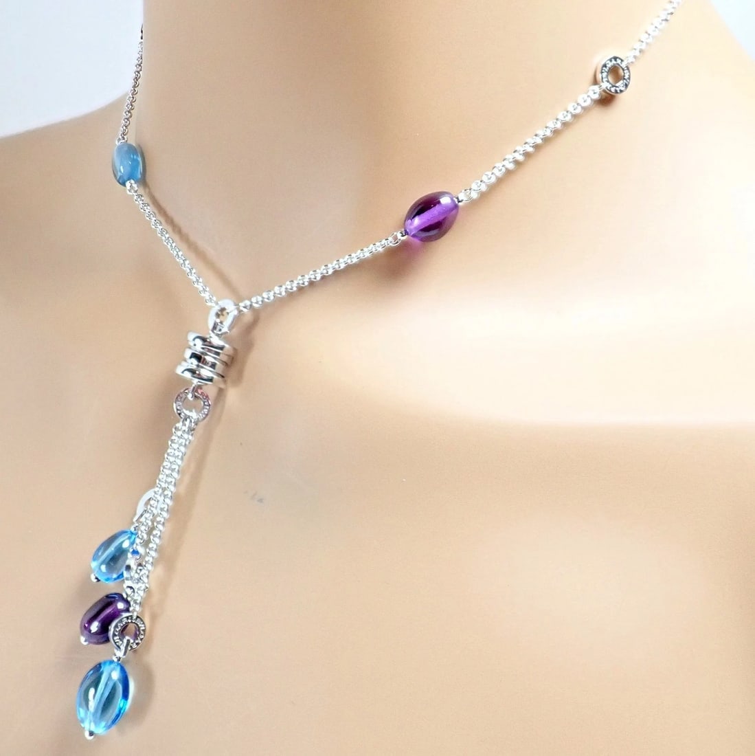 Bvlgari Bulgari 18k White Gold Amethyst Blue Topaz Lavalier B.Zero1 Necklace - 9