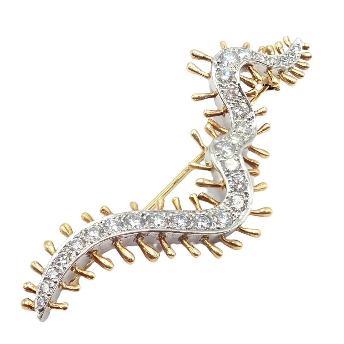Vintage Tiffany & Co. Platinum 18k Yellow Gold Diamond Centipede Pin Brooch 1988 - 11