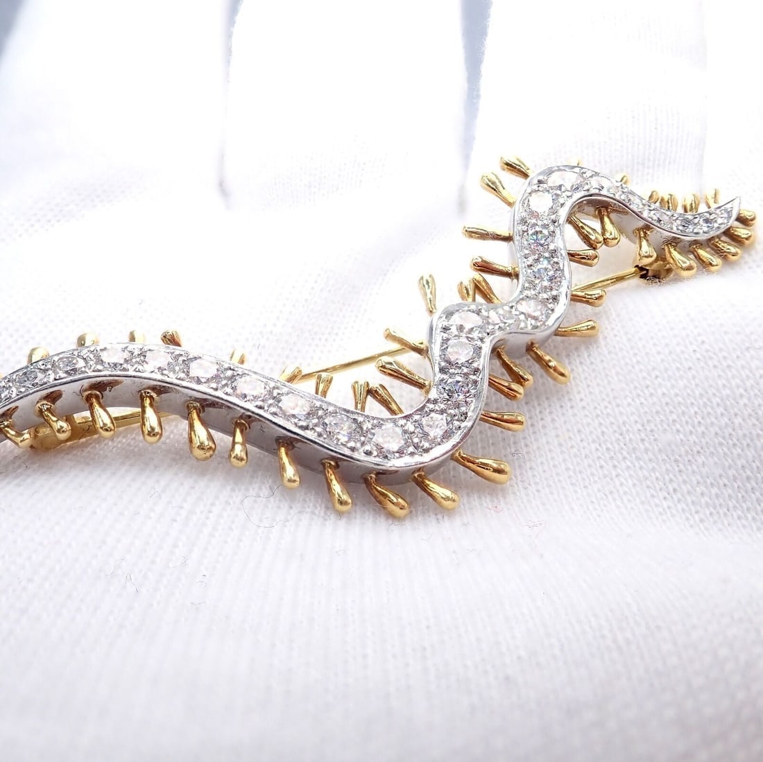 Vintage Tiffany & Co. Platinum 18k Yellow Gold Diamond Centipede Pin Brooch 1988 - 5