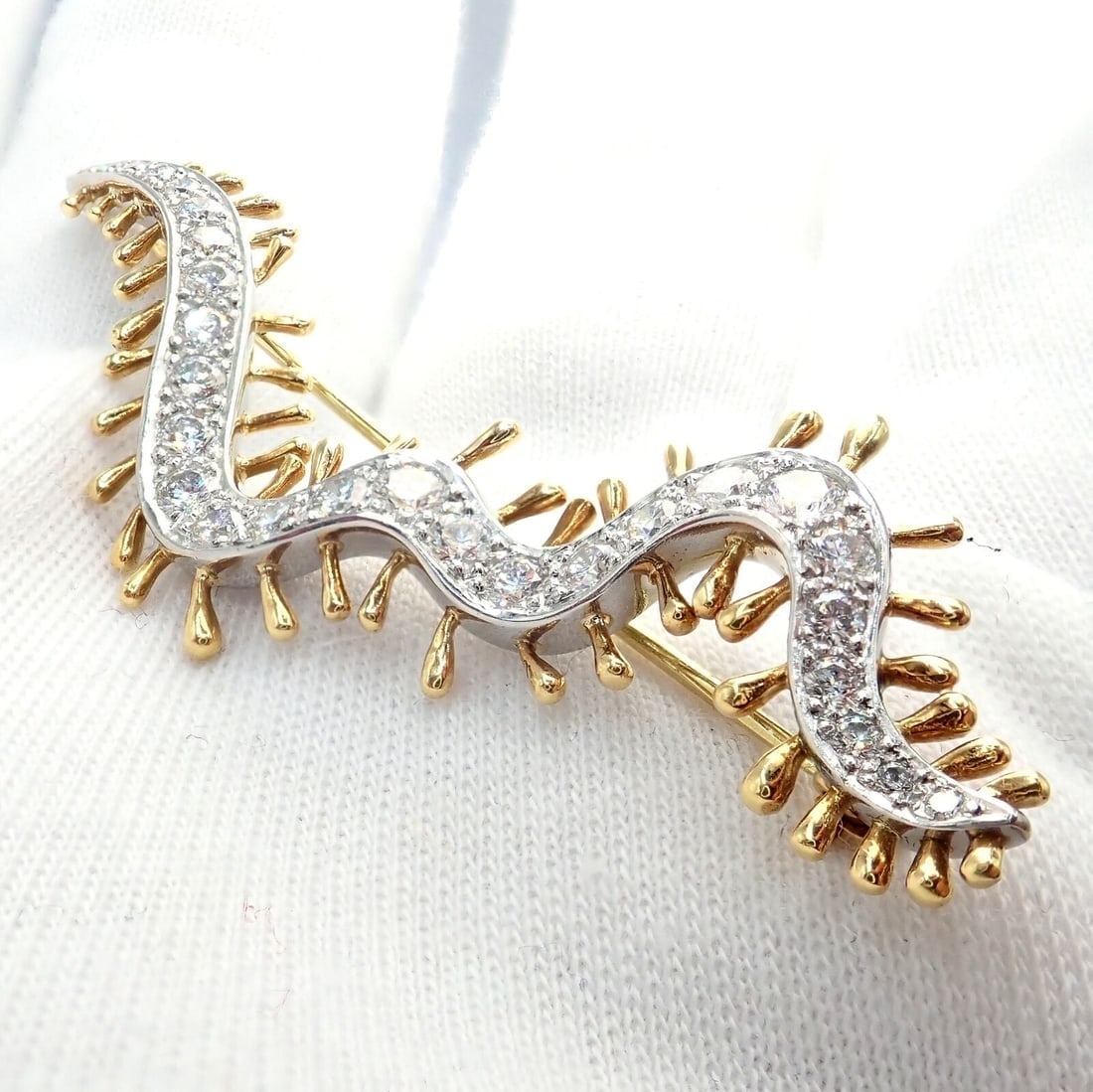 Vintage Tiffany & Co. Platinum 18k Yellow Gold Diamond Centipede Pin Brooch 1988 - 6