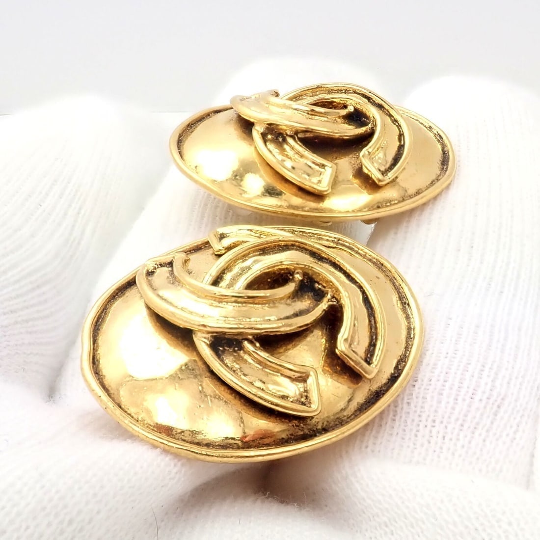 Rare! Vintage Chanel Paris France Logo Earrings 1994 Spring Collection - 6