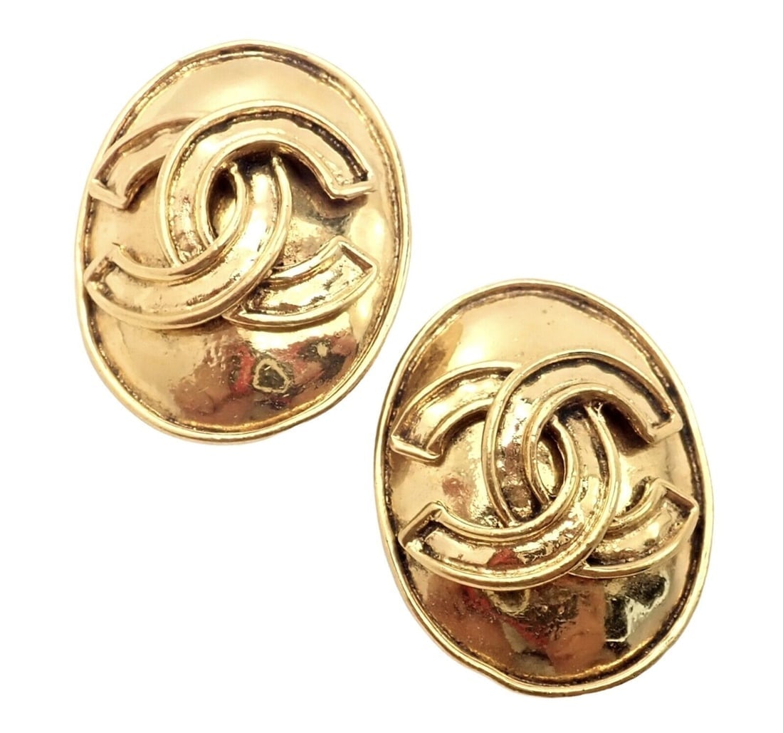 Rare! Vintage Chanel Paris France Logo Earrings 1994 Spring Collection - 7