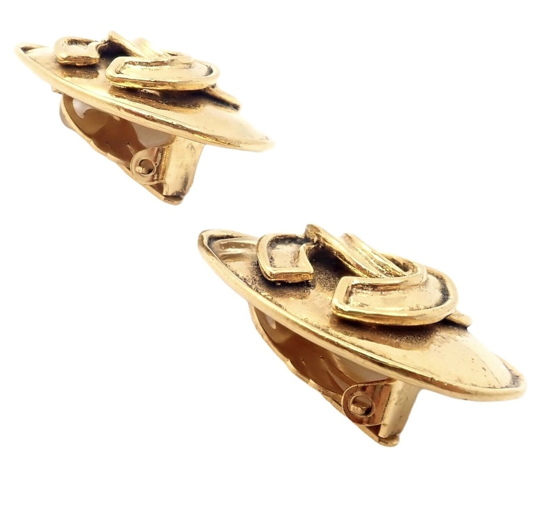 Rare! Vintage Chanel Paris France Logo Earrings 1994 Spring Collection - 8