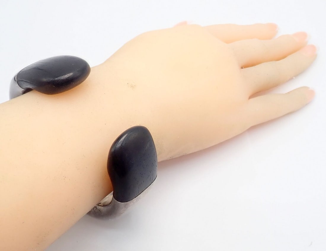 Vintage Tiffany & Co Sterling Silver Andreas Mikkelson Ebony Wood Cuff Bracelet - 5