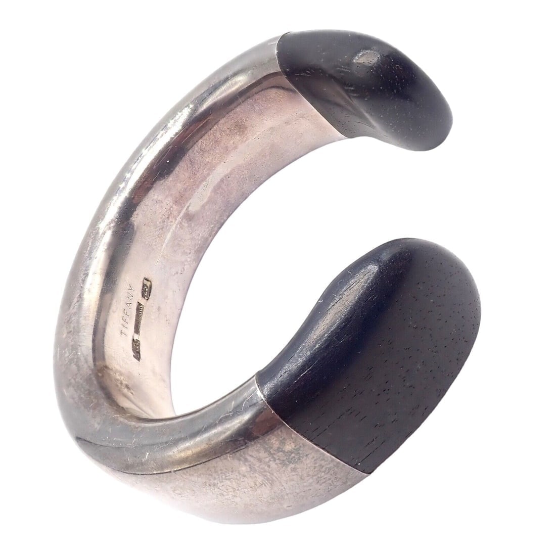 Vintage Tiffany & Co Sterling Silver Andreas Mikkelson Ebony Wood Cuff Bracelet - 6