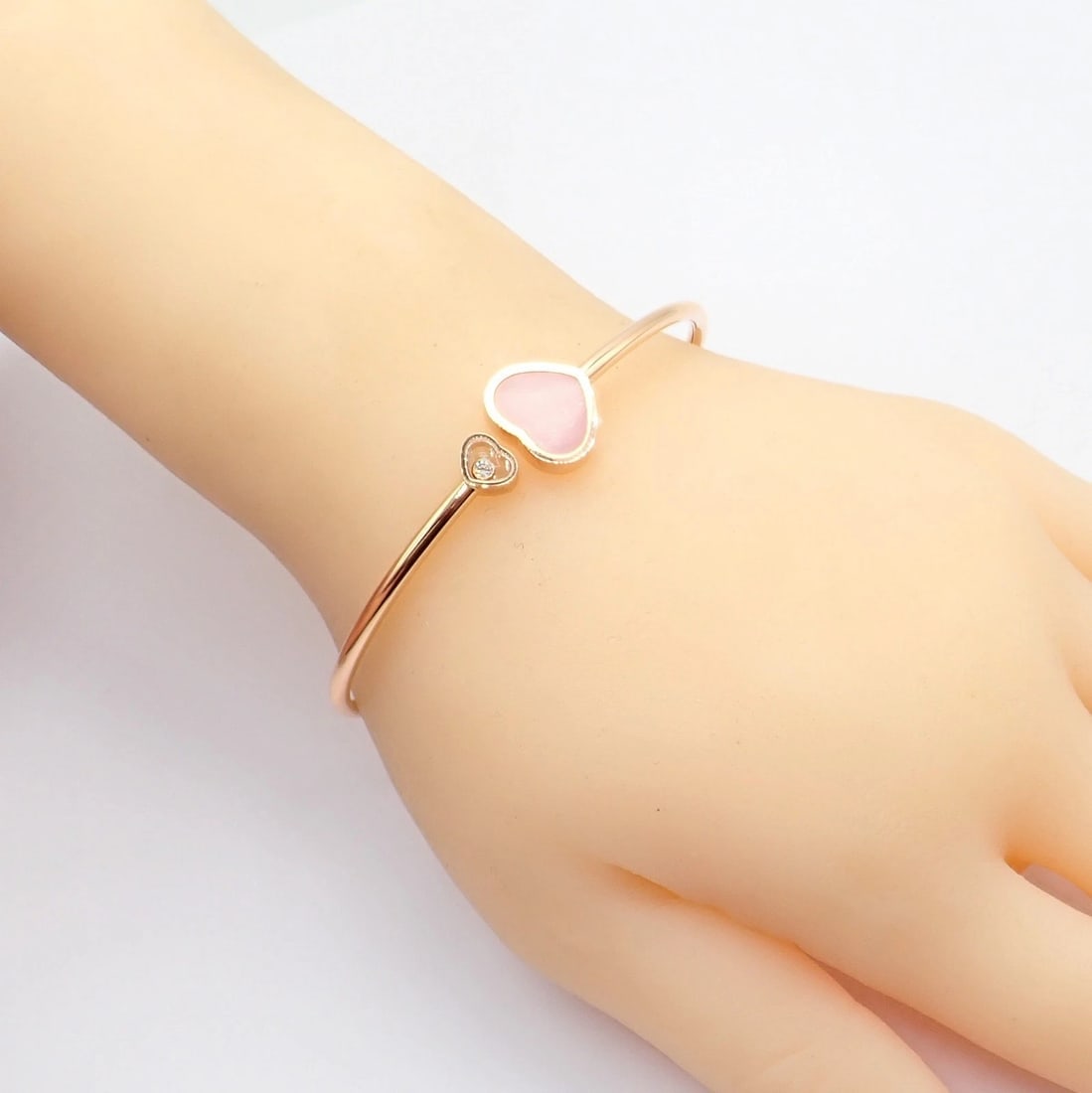 Rare! Chopard 18k Rose Gold Happy Hearts Diamond Pink Opal Bracelet - 10