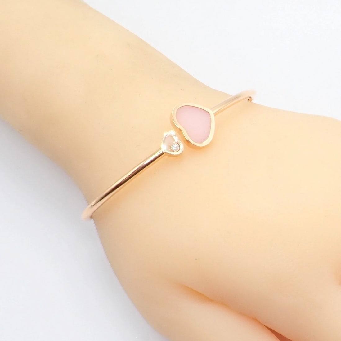 Rare! Chopard 18k Rose Gold Happy Hearts Diamond Pink Opal Bracelet - 11