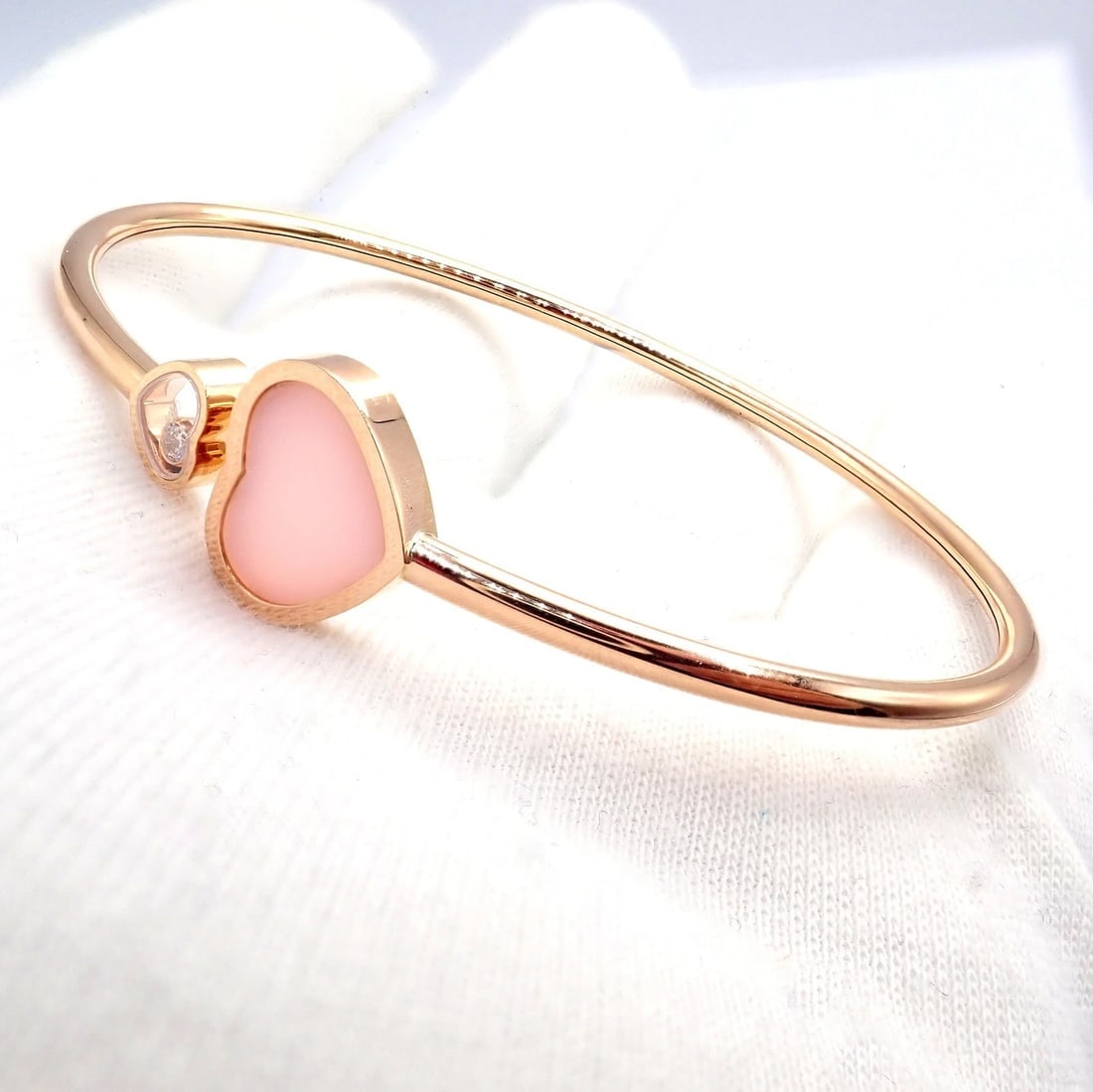 Rare! Chopard 18k Rose Gold Happy Hearts Diamond Pink Opal Bracelet - 3
