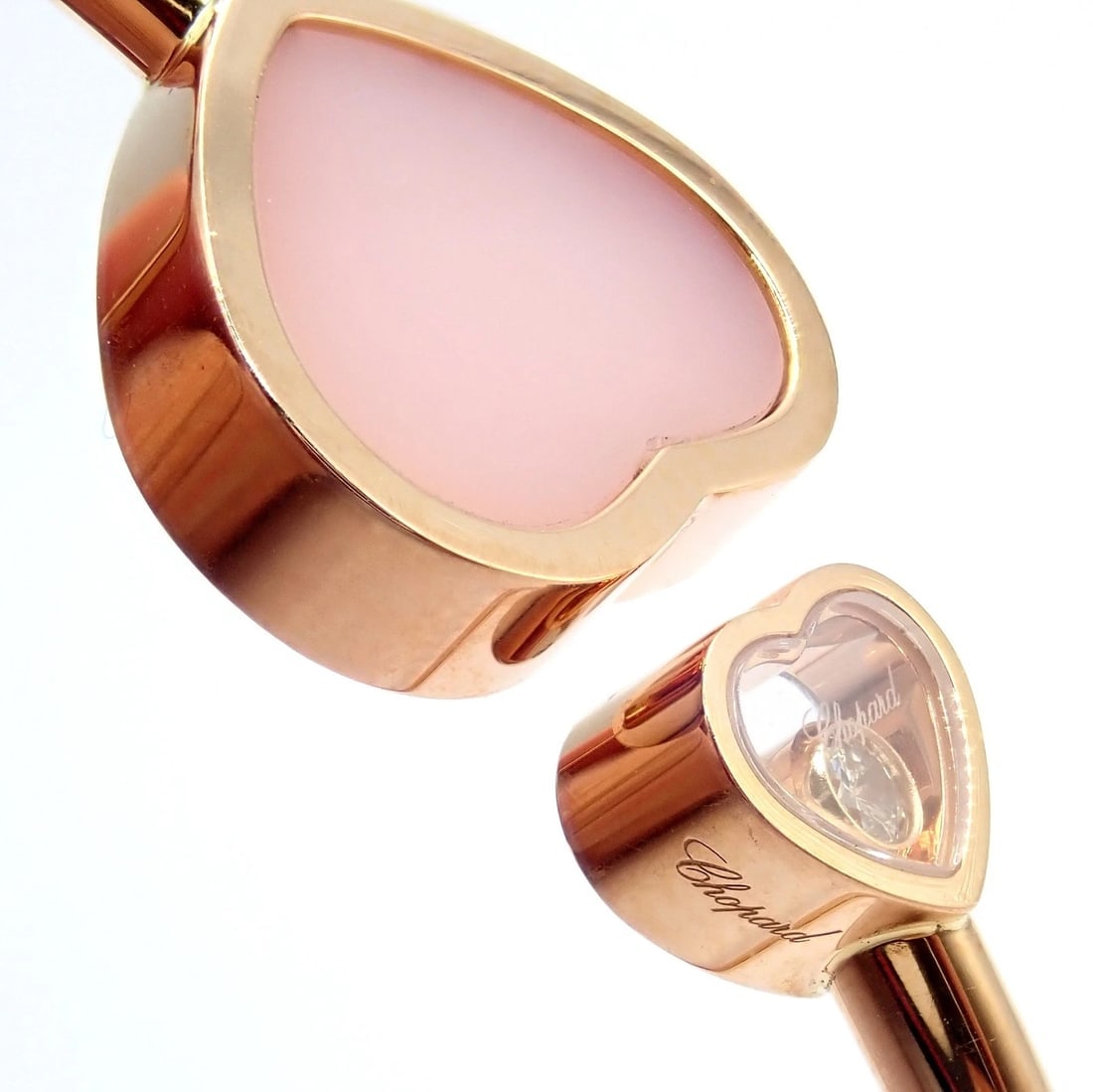 Rare! Chopard 18k Rose Gold Happy Hearts Diamond Pink Opal Bracelet - 4