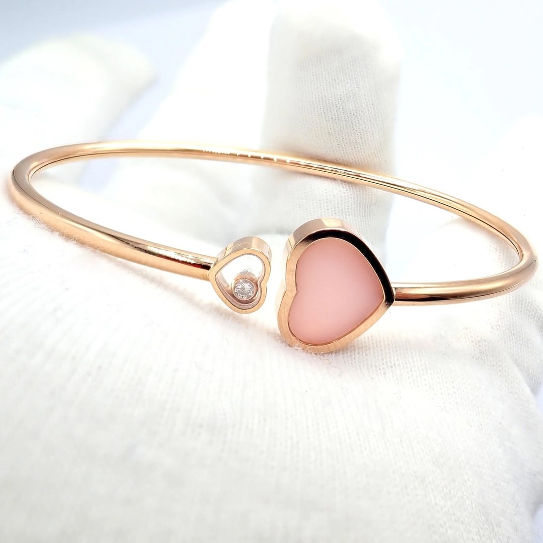 Rare! Chopard 18k Rose Gold Happy Hearts Diamond Pink Opal Bracelet - 6