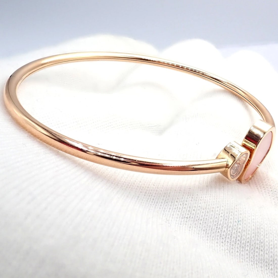 Rare! Chopard 18k Rose Gold Happy Hearts Diamond Pink Opal Bracelet - 7