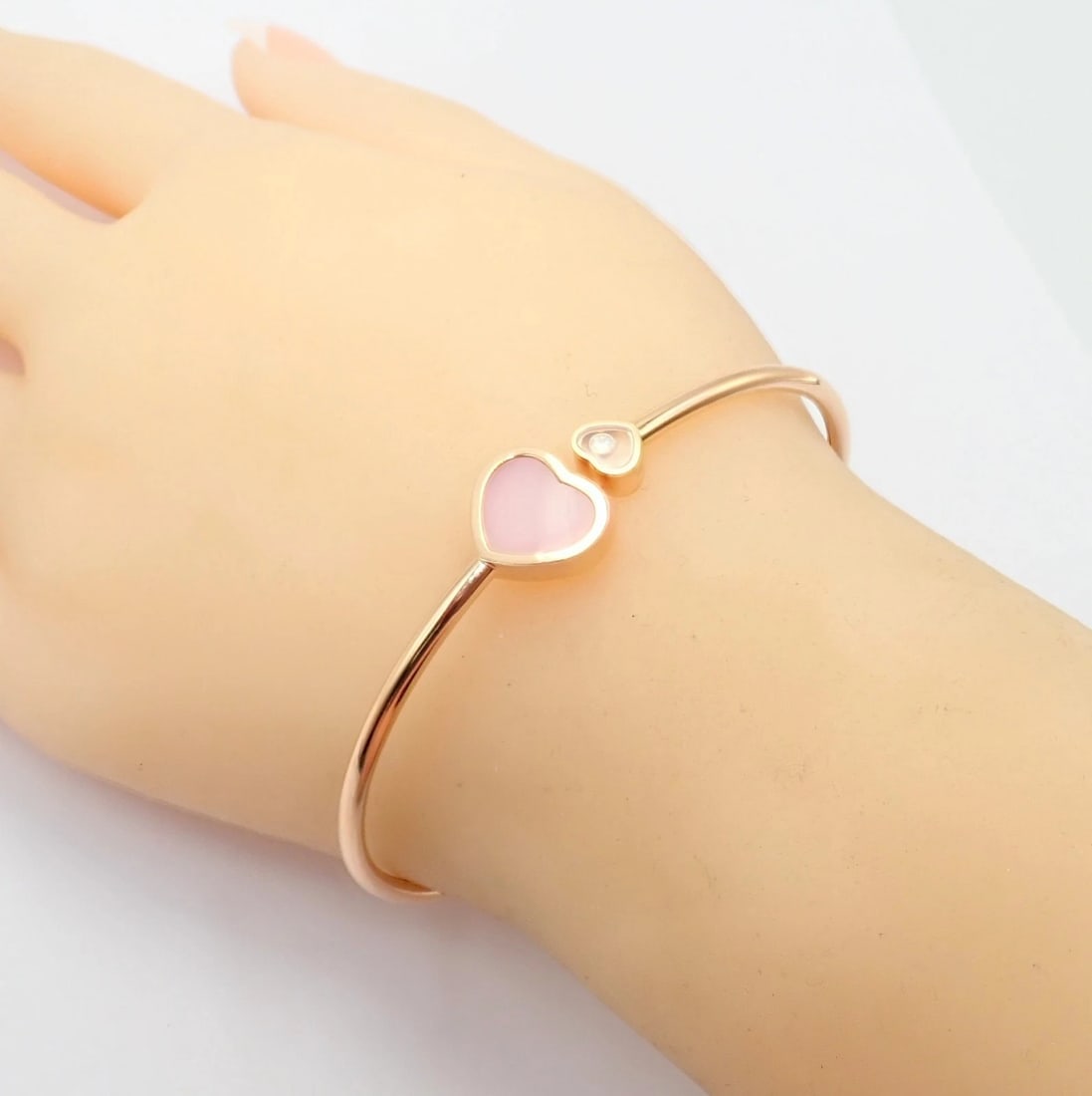 Rare! Chopard 18k Rose Gold Happy Hearts Diamond Pink Opal Bracelet - 9