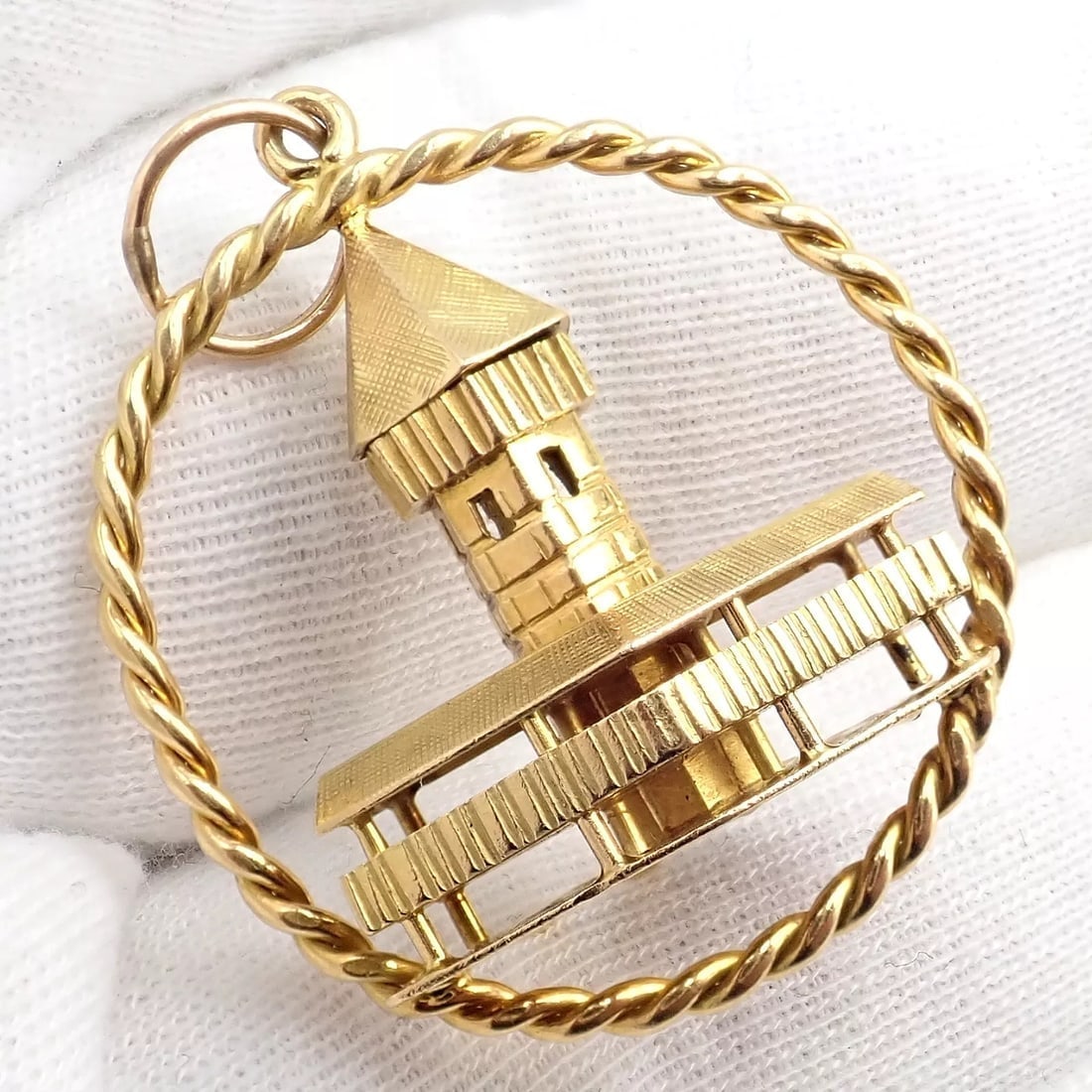 Rare! Vintage Gubelin 18k Yellow Gold Tower Charm Pendant - 6