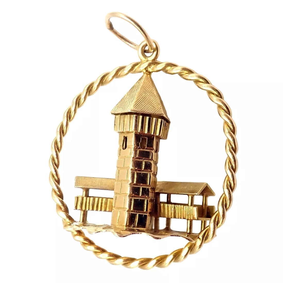 Rare! Vintage Gubelin 18k Yellow Gold Tower Charm Pendant - 9