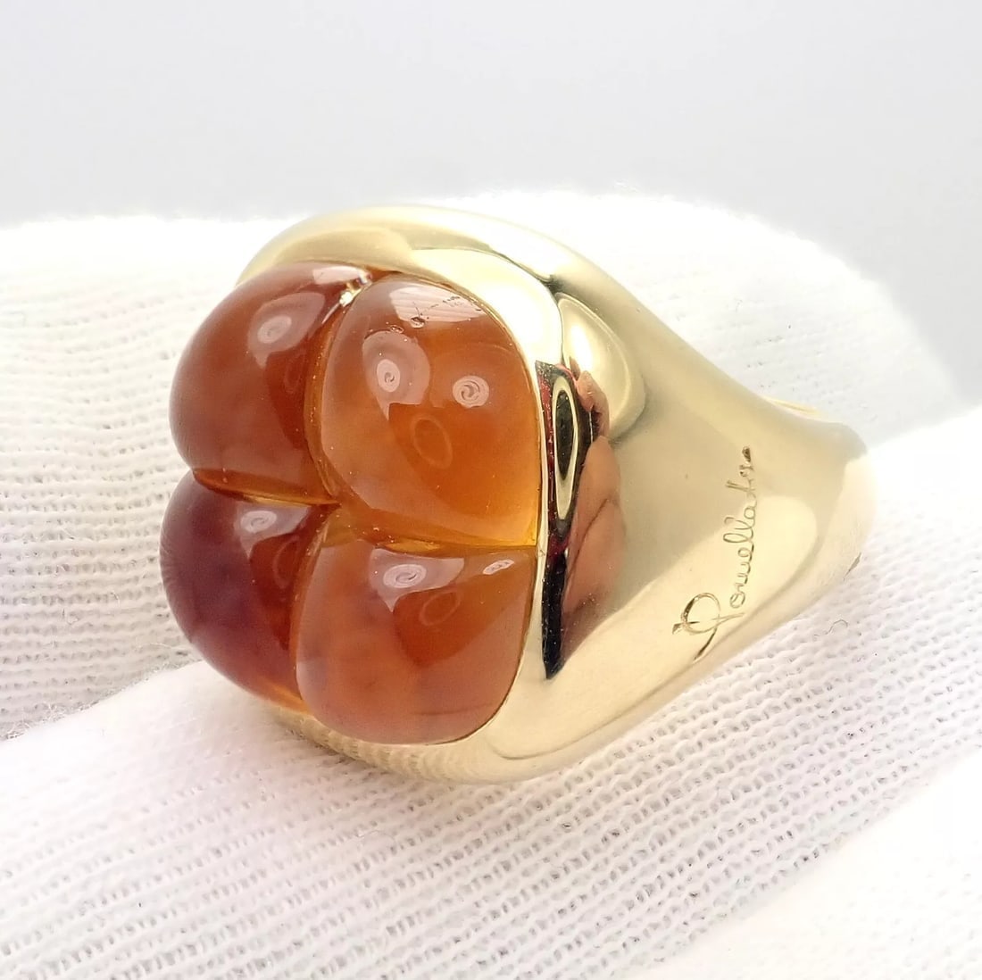 Rare! Authentic Pomellato 18k Yellow Gold Large 4 Citrine Ring Sz 6.5 - 8