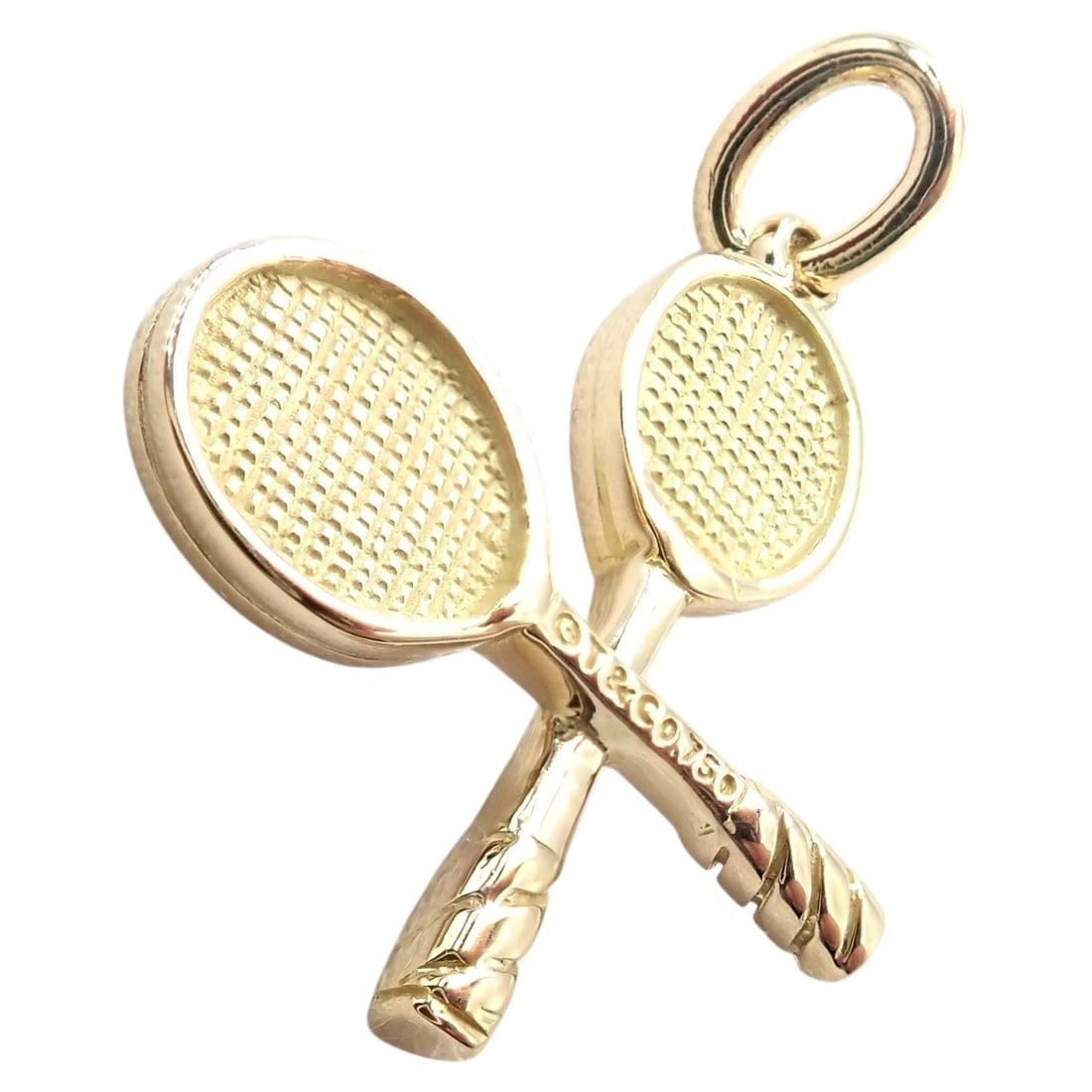 Rare Vintage Tiffany & Co. 18k Yellow + White Gold Tennis Rackets Diamond Charm - 6