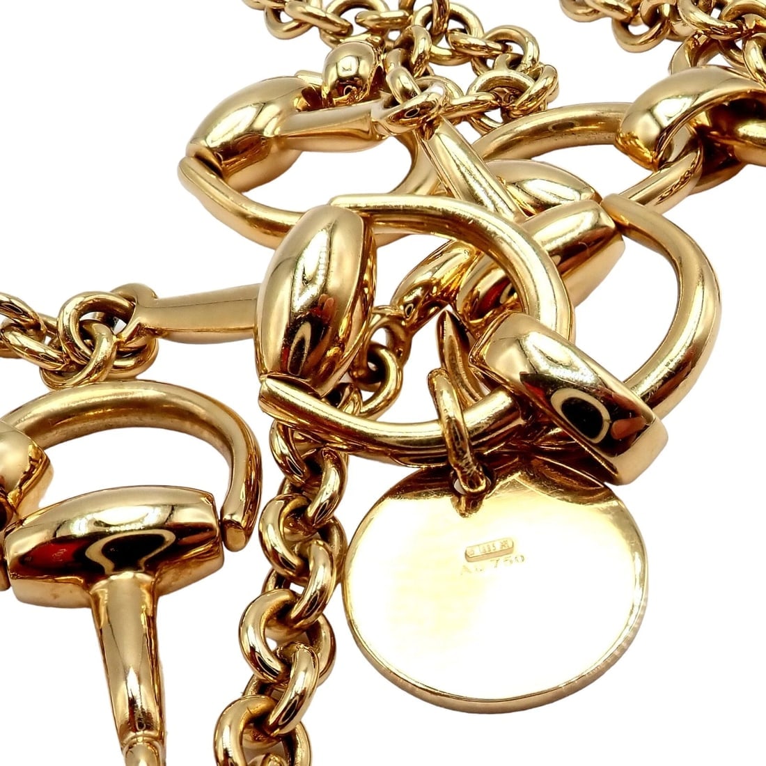 Rare! Authentic Gucci 18k Yellow Gold Horsebit 34.5" Long Chain Sautoir Necklace - 10